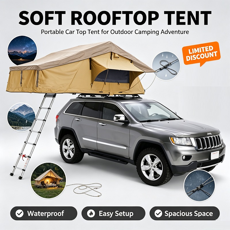 Roof Top Tent Soft Shell 3 Person - 3-4 Kişilik Yumuşak Kabuklu Tavan Çadırı,
